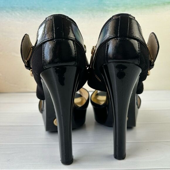 Michael Kors Morgen Black Patent High Heel Peep Toe Platform Sz 10 - Picture 9 of 10
